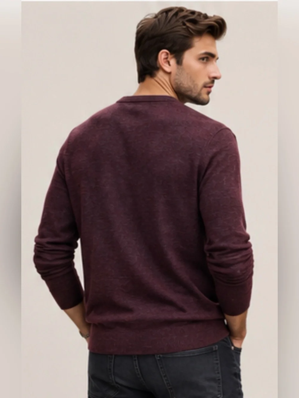 Banana Republic XL Soft Cotton Crewneck Sweater Burgundy Minimal Quiet Luxury